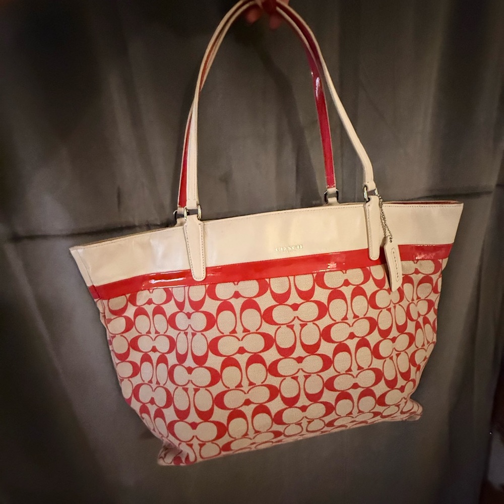 Coach Signature Red and Cream Tote